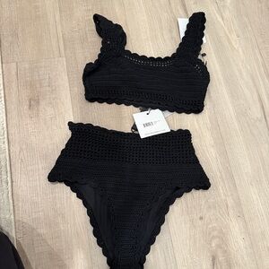 beach riot Black Crochet Bikini Set